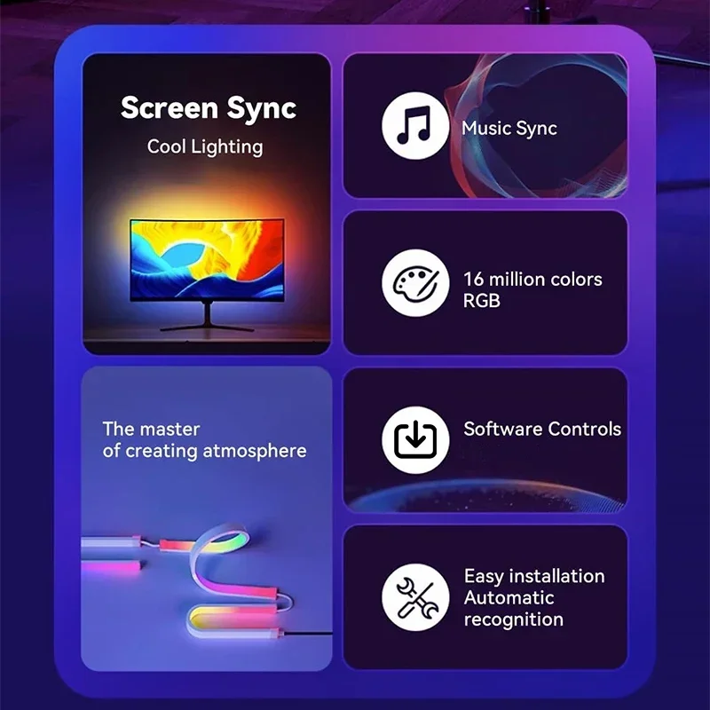 Smart Ambient PC Display Sync Computer Monitor Backlight LED Strip Light RGB Color DIY Game Holiday Atmosphere Decor Lamp - Image 2